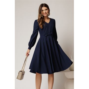 Rochie DY Fashion bleumarin midi cu funda in talie si decolteu V
