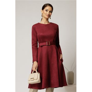 Rochie DY Fashion bordo clos din piele intoarsa si curea in talie