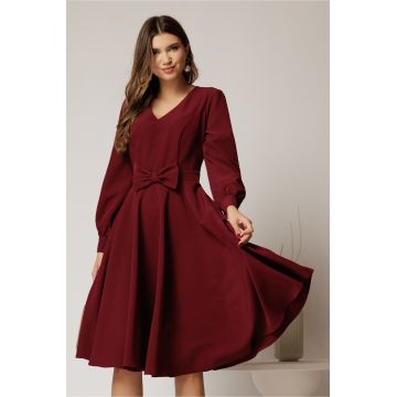 Rochie DY Fashion bordo midi cu funda in talie si decolteu V