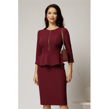 Rochie DY Fashion conica magenta cu peplum si fermoar metalic