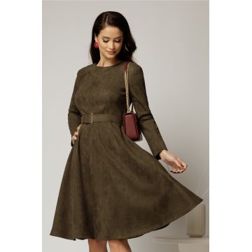 Rochie DY Fashion kaki clos din piele intoarsa si curea in talie