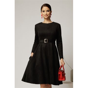 Rochie DY Fashion neagra clos din piele intoarsa si curea in talie