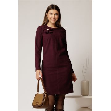 Rochie DY Fashion scurta din catifea reiata magenta