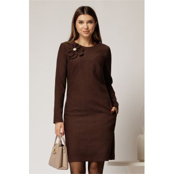 Rochie DY Fashion scurta din catifea reiata maro