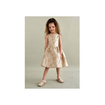 Rochie evazata fara maneci cu broderii florale