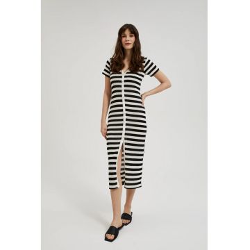 Rochie in dungi cu nasturi - negru-bej