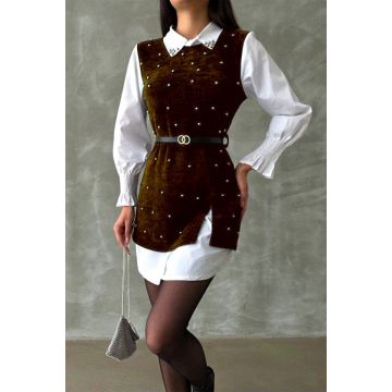 Rochie Iuliana, croi scurt cu paiete si curea asortata, MARO, Marime S/M