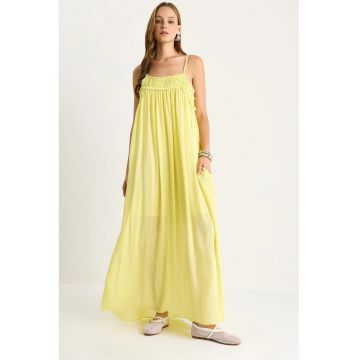 Rochie  LUCCI - guler patrat - brodat - galben - textil