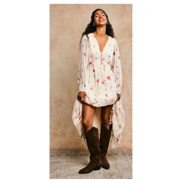 Rochie lunga cu imprimeu floral si decolteu in V Ester