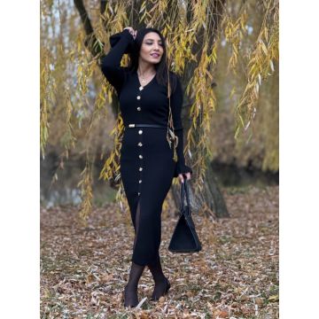 Rochie lunga neagra tricotata cu nasturi decorativi