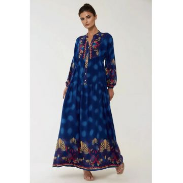 Rochie maxi -  cu imprimeu - albastra - viscoza