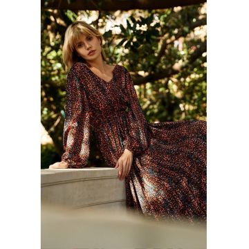 Rochie maxi cu maneci bufante - maronie