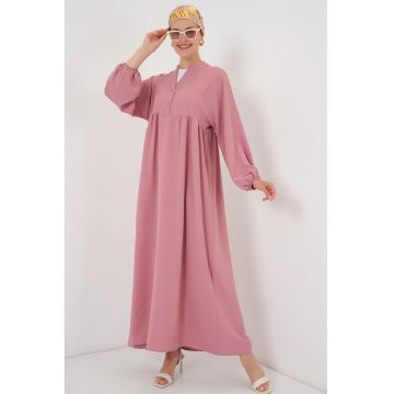 Rochie Maxi -  cu nasturi si decolteu in V - roz prafuit - textil