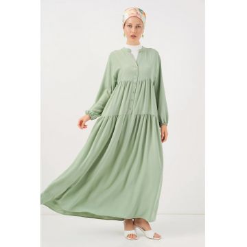 Rochie maxi -  decolteu in V - croiala lejera - verde - textil