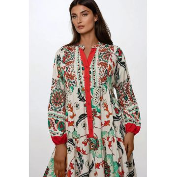 Rochie maxi din viscoza cu maneci lungi -  A-forma - confortabila - multicolor - S