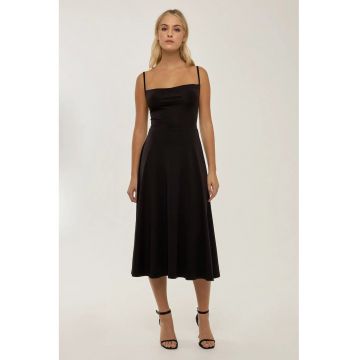 Rochie maxi -  fara maneci - cu A - neagra - textil