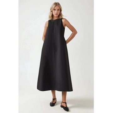 Rochie maxi -  fara maneci - guler rotund - neagra - textil