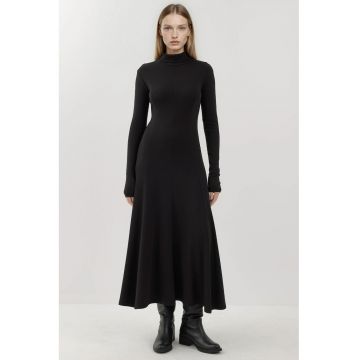 Rochie maxi -  guler inalt texturat - negru - jerseu