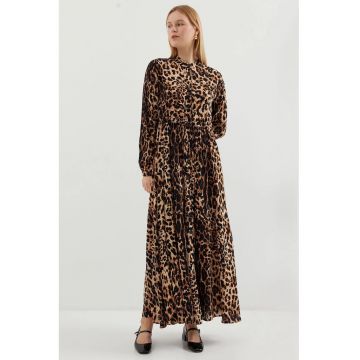 Rochie Maxi  imprimeu leopard - viscoza - maro