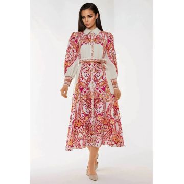 Rochie maxi -  imprimeu - portocalie - textil