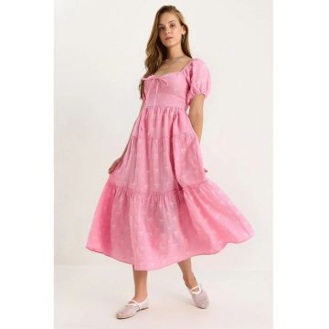 Rochie maxi  LUCCI - decolteu inima - roz aprins - textil