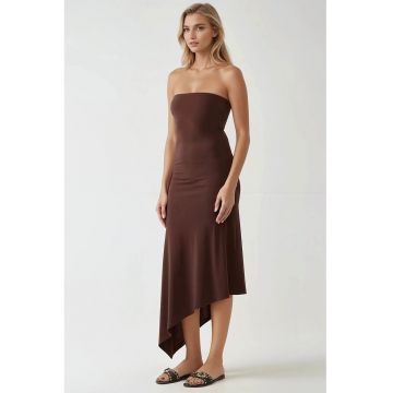 Rochie maxi -  mulata - tiv asimetric - maro
