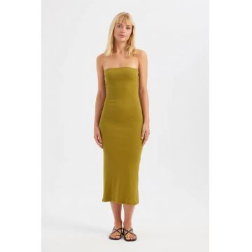 Rochie maxi -  simpla fara bretele - verde - jerseu