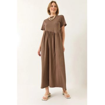 Rochie maxi tricotata -  lejera - bumbac - maro