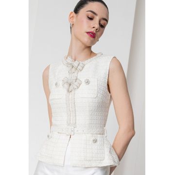 Rochie midi combi cu aplicatii din margele