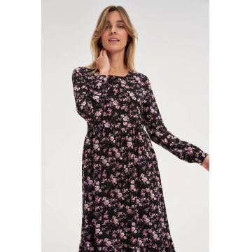 Rochie midi cu imprimeu floral negru
