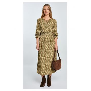 Rochie midi cu imprimeu floral si decolteu in V