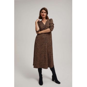 Rochie midi cu imprimeu leopard maro