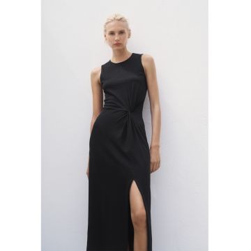 Rochie midi cu slit frontal si fronseu