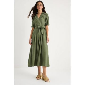 Rochie midi dama  cu cordon - bumbac/elastan - verde