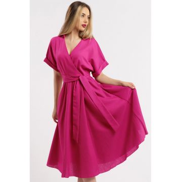 Rochie midi evazata din in cu decolteu in V
