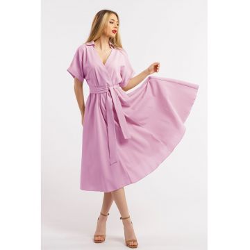 Rochie midi evazata din in cu decolteu in V