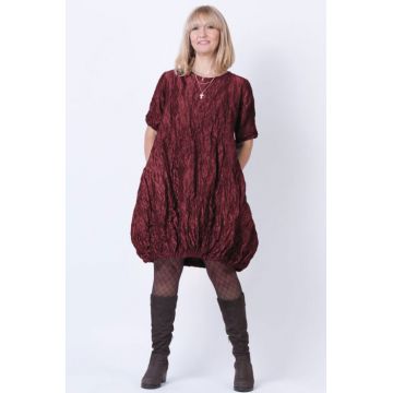 Rochie midi gogosar din tafta cu memorie, bordo metalizat
