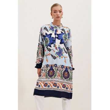 Rochie midi HiCCUP brodata bleumarin - Albastru marin