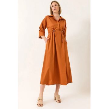Rochie midi  LUCCI - cu buzunare - portocaliu - material poplin