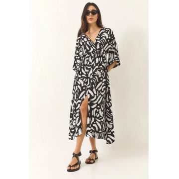 Rochie midi -  model abstract - decolteu in V - viscoza -