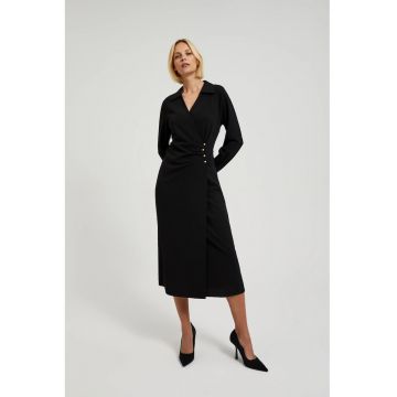 Rochie Midi Neagra cu Butoane Decorative