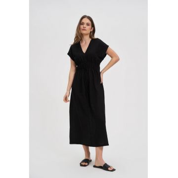 Rochie midi  neagra - marime XS - cu legatura si elastic in talie