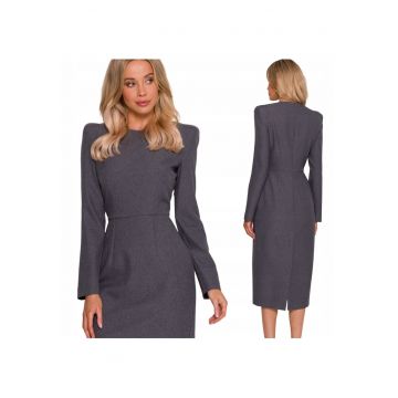 Rochie midi - S412 Gri Decolteu rotund Maneci lungi - Fermoar ascuns la spate