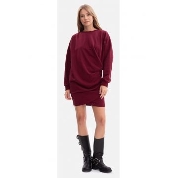 Rochie mini - B298 Bordeaux tricot - decolteu rotund - maneci lungi - bumbac - croiala lejera - mulata la solduri