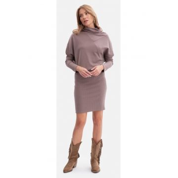 Rochie mini - B309 Cacao tricot - fara inchizatoare - top lejer - baza mulata - talie inalta - maneci lungi - cu guler