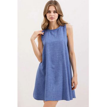 Rochie mini dama  viscoza/in - decolteu rotund - fara maneci - albastru