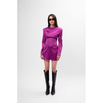 Rochie Mini din Satin cu Corset Integrat – Culoare Fucsia