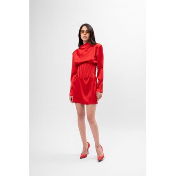 Rochie Mini rosie din Satin cu Corset Integrat