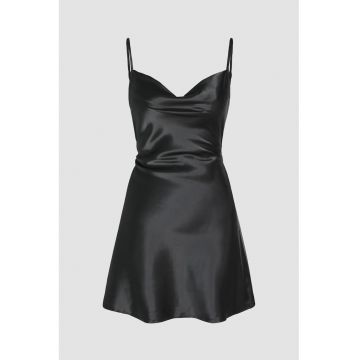 Rochie mini -  satin - negru - cu curea