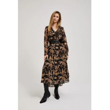 Rochie neagra cu fusta evazata si imprimeu floral